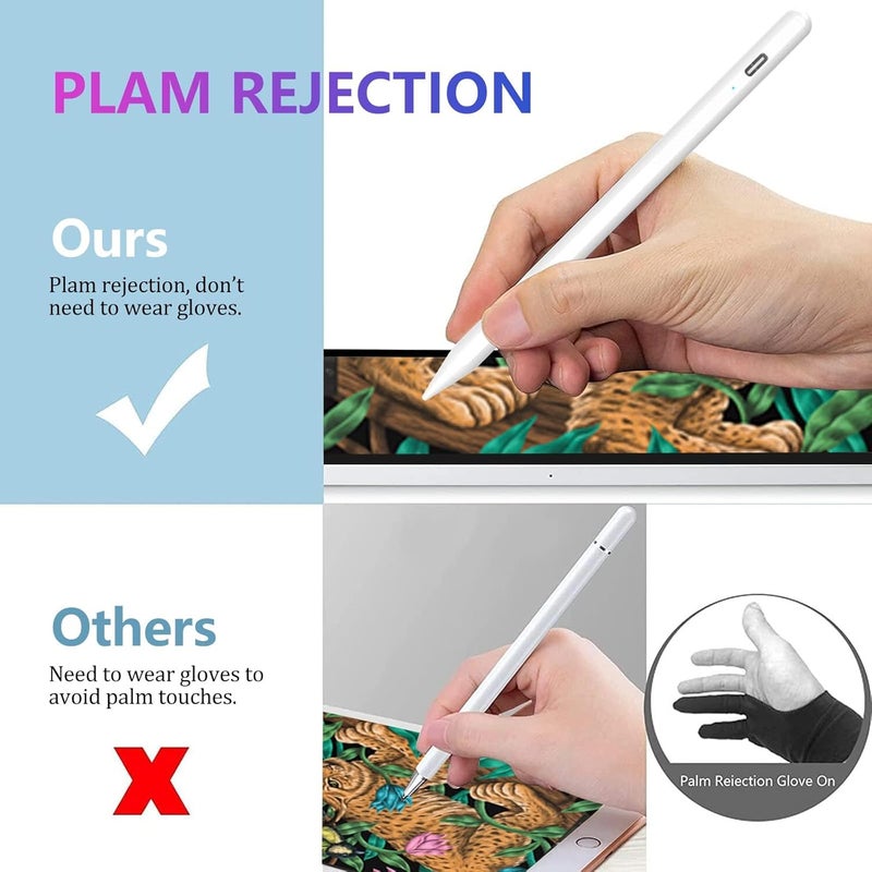 COO ​​​Stylus Pen for iPad 2018-2024 with Palm Rejection, Active Pencil for iPad 10th/9th/8th/7th/6th Generation, for iPad Pro 11/12.9 inch, for iPad Air 5th/4th/3th Gen, for iPad Mini 6th/5th Gen (White) - Image 3